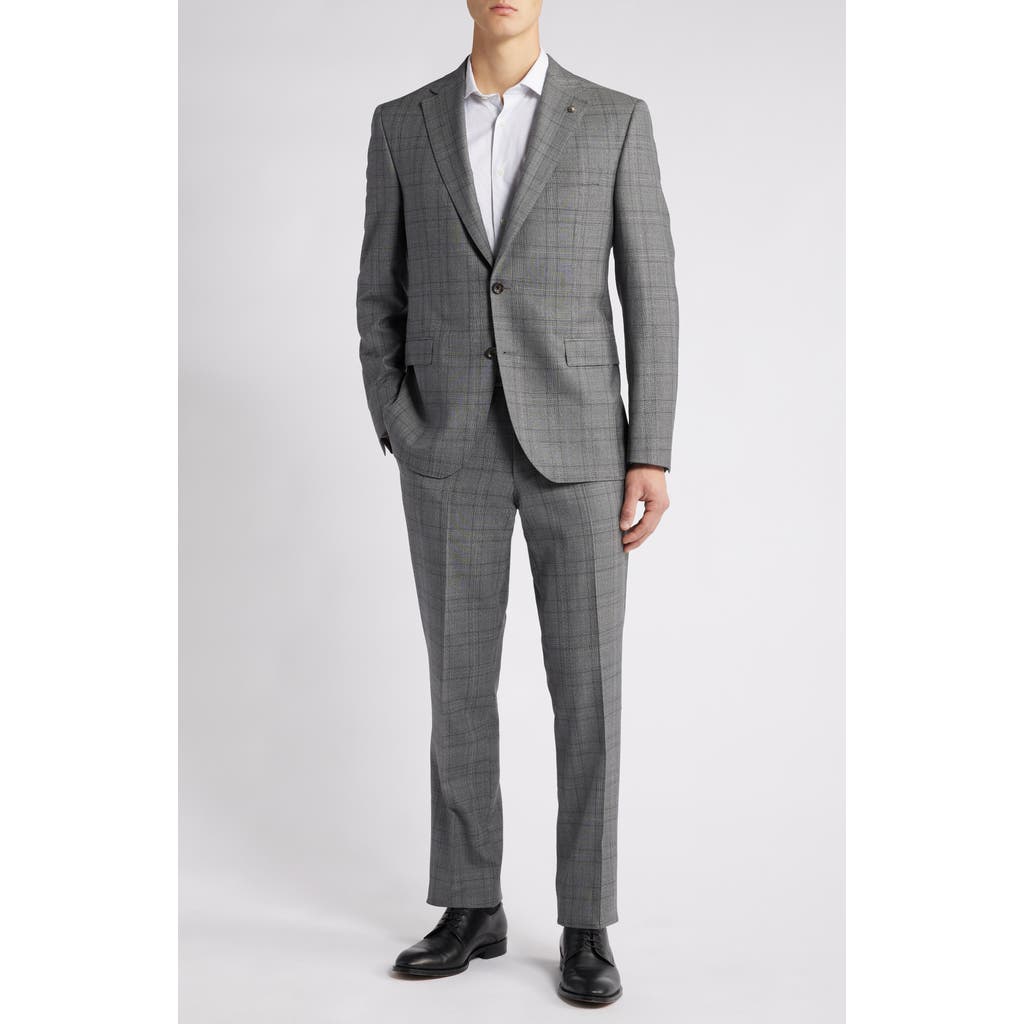 Jack Victor Esprit Contemporary Fit Plaid Wool Suit in Mid Grey