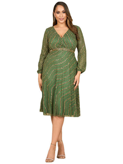 Beaded Midi Dress with Long Sleeves
