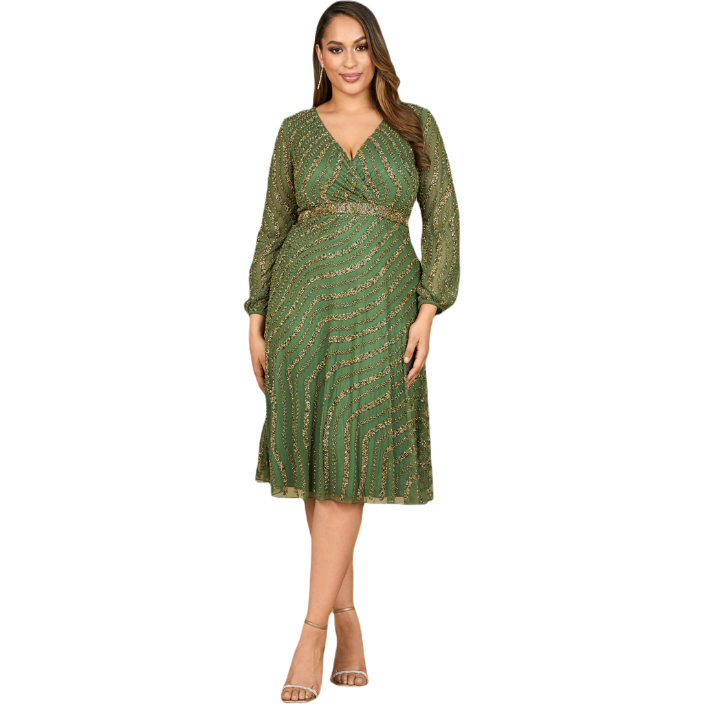 Lara New York Beaded Midi Dress With Long Sleeves In Olive