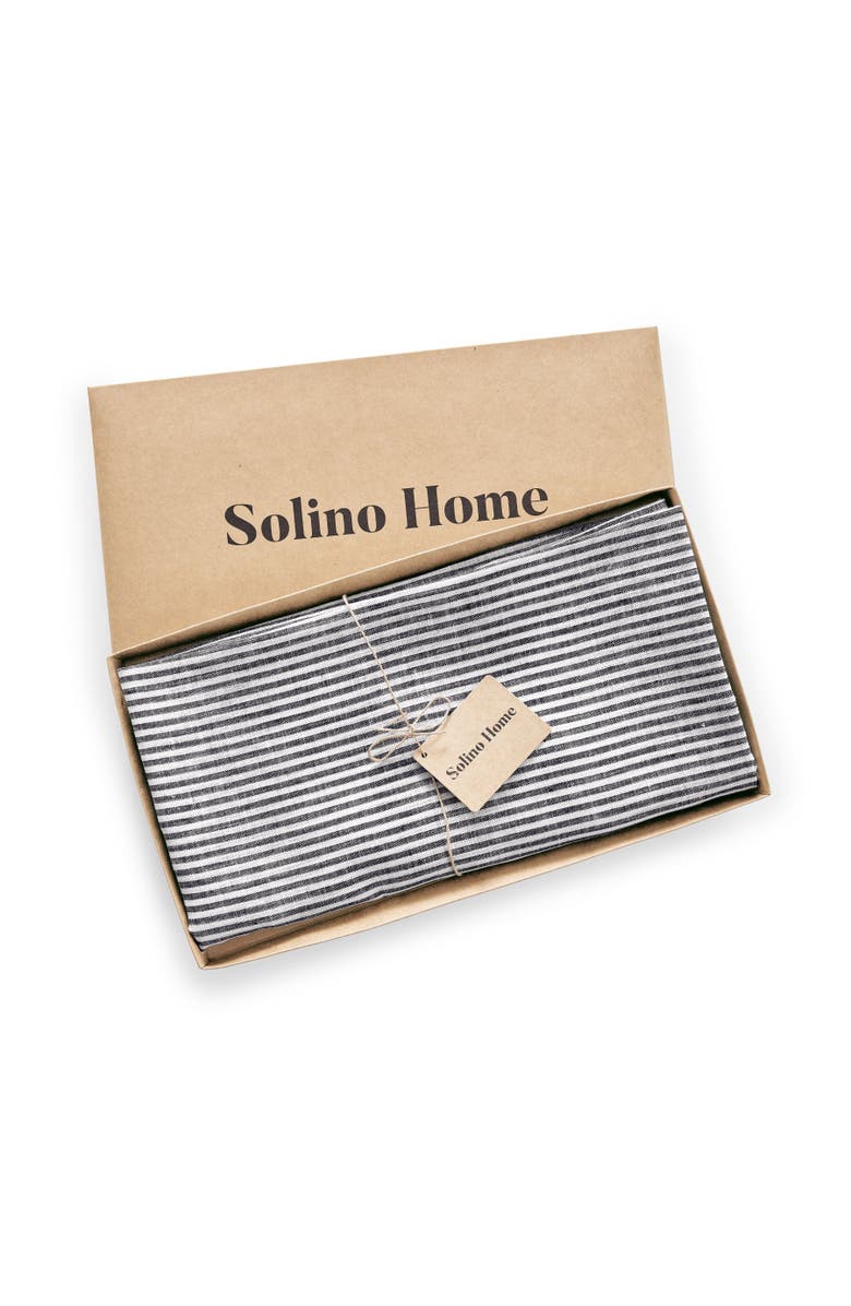Solino Home Linen Round Tablecloth - Narrow Stripe, Alternate, color, Black And White