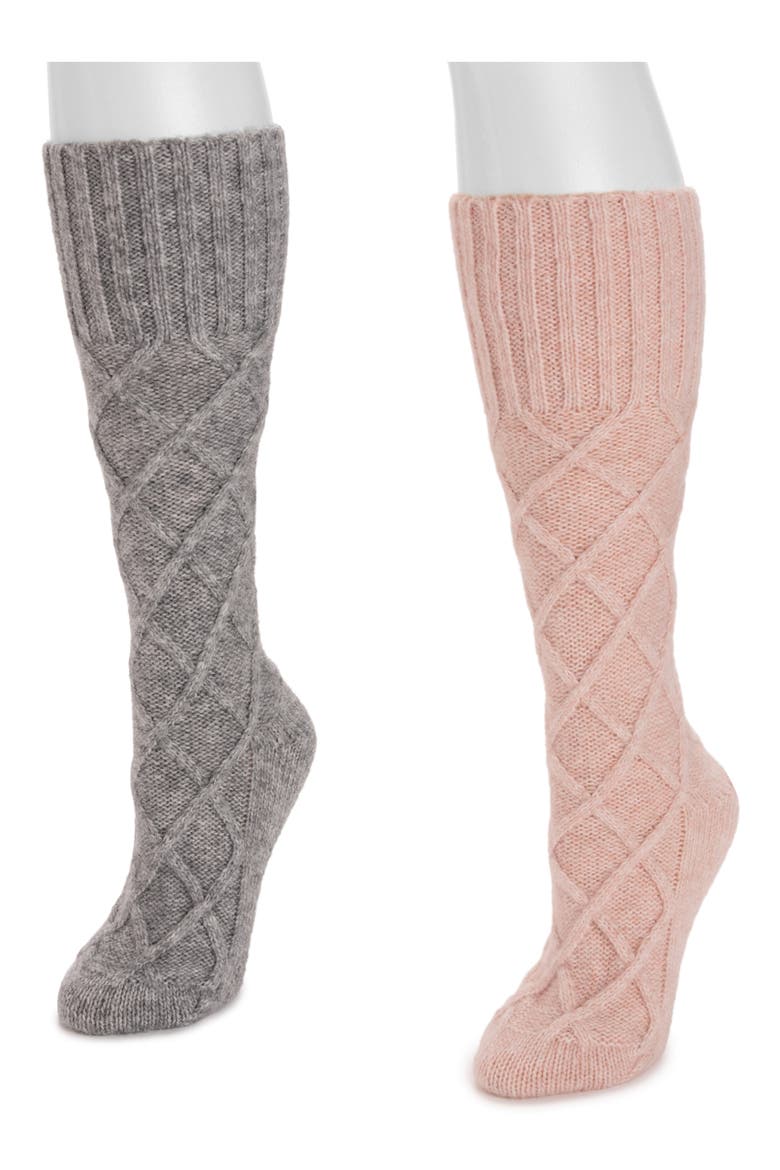 Lounge Lattice Crew Socks, Alternate, color, PINK-GREY