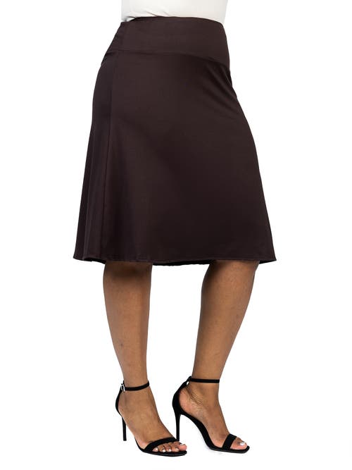 24seven Comfort Apparel Plus Size A Line Elastic Waist Skirt In Brown