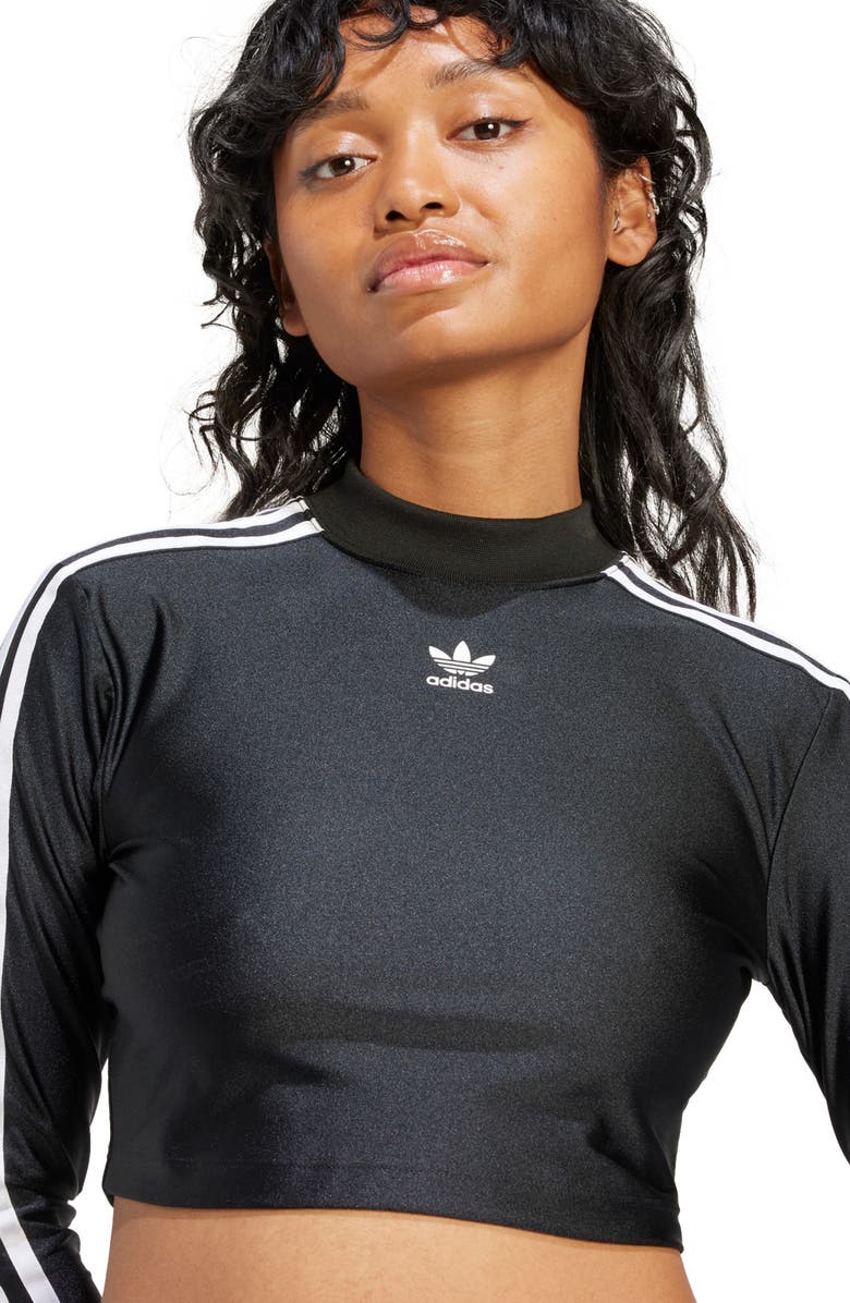 adidas Adicolor 3-Stripes Long Sleeve Crop Top, Alternate, color,