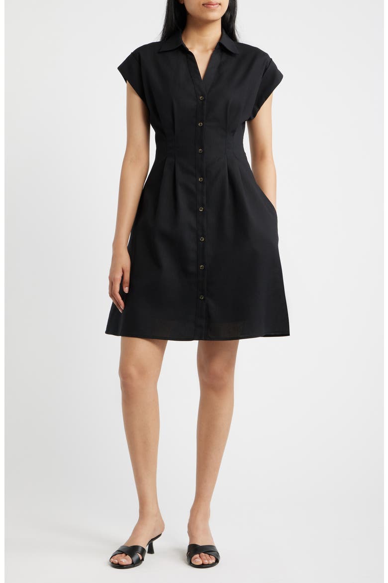 Short Sleeve Shirtdress, Main, color, BLACK