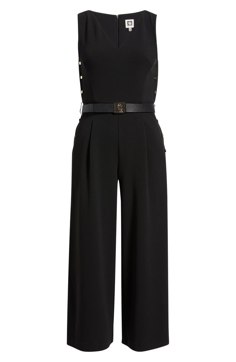 Anne Klein Side Button Cool Crepe Culotte Jumpsuit, Alternate, color, Anne Black