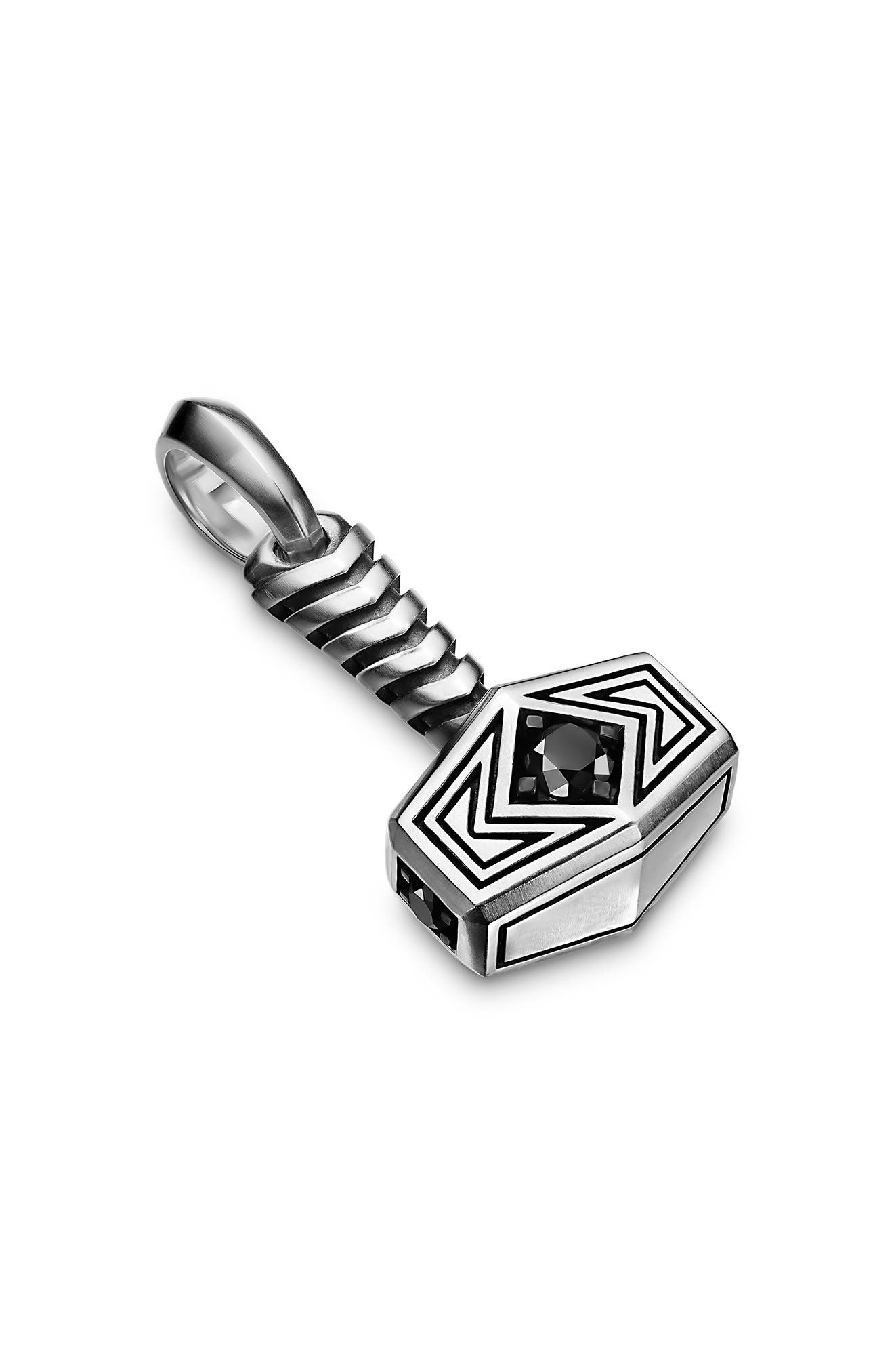 Thor Hammer Amulet in Sterling Silver with Black Diamonds, 25mm