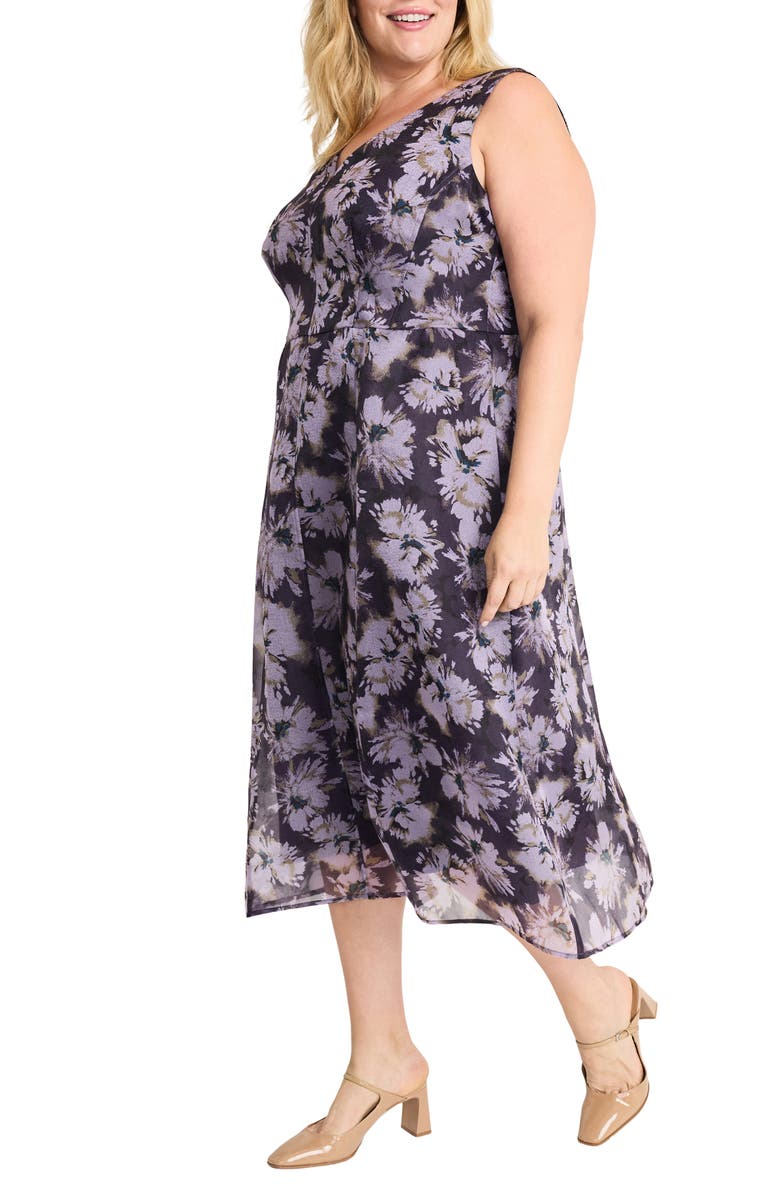 Maggy London Floral Sleeveless Organza A-Line Dress, Alternate, color, Black/Gentle Lavender