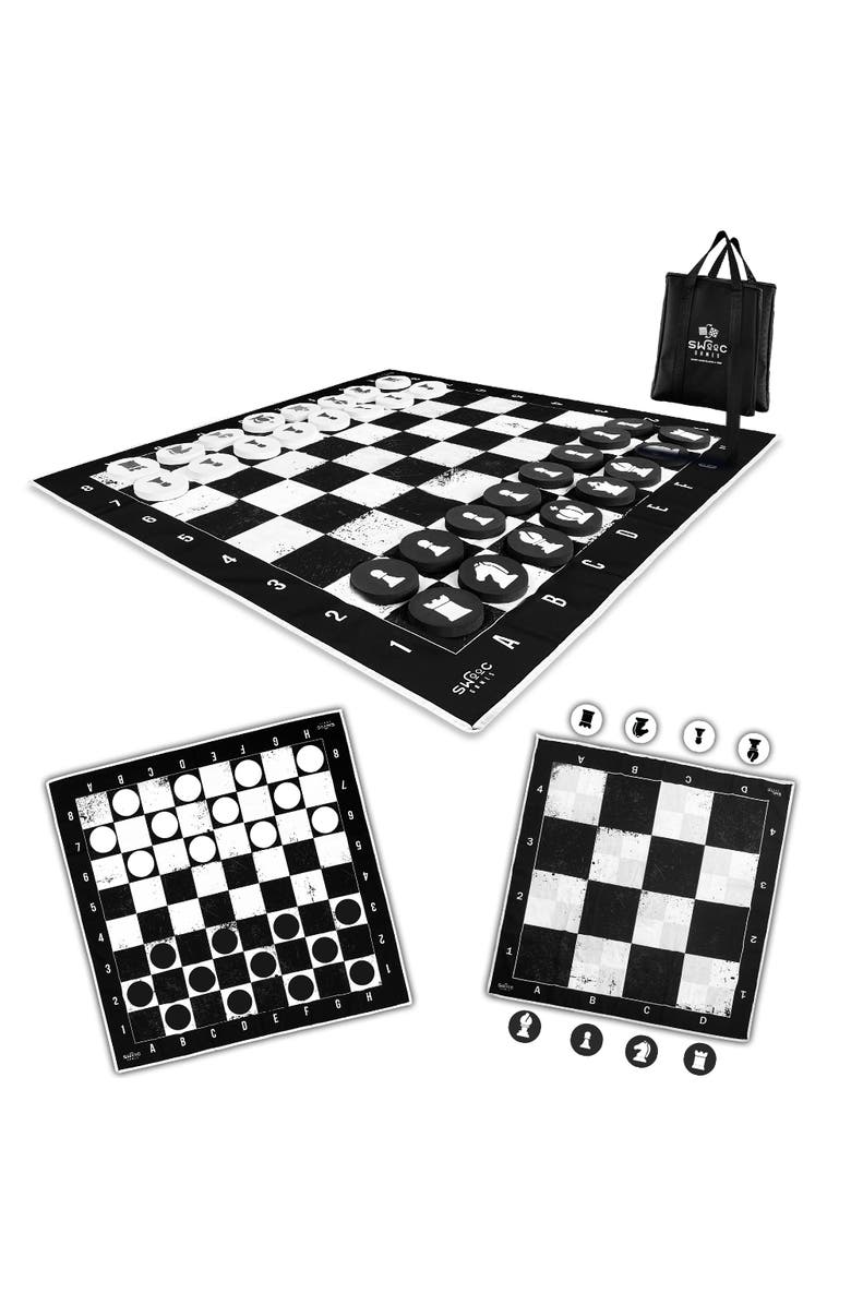 Swooc Games Giant Checkers, Chess, & Chess Tac Toe Game, Main, color, Black, White