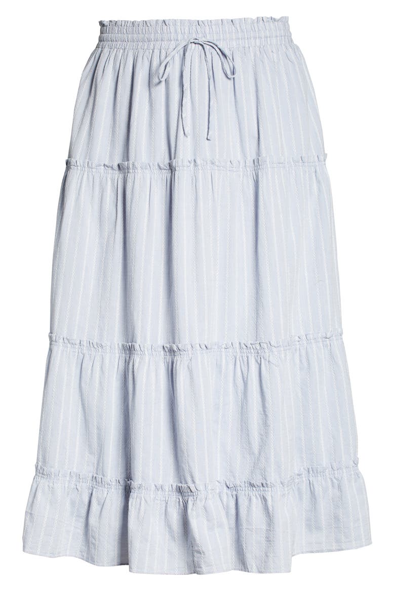 Striped Ruffle Tiered Pull-On Maxi Skirt, Alternate, color, BLUE/ WHITE STRIPE
