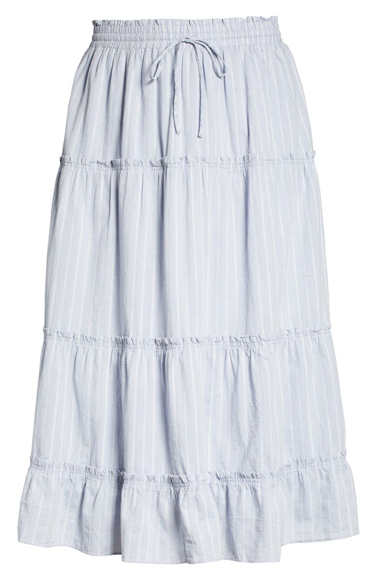 Madewell Striped Ruffle Tiered Pull-On Maxi Skirt, Alternate, color, Blue/ White Stripe