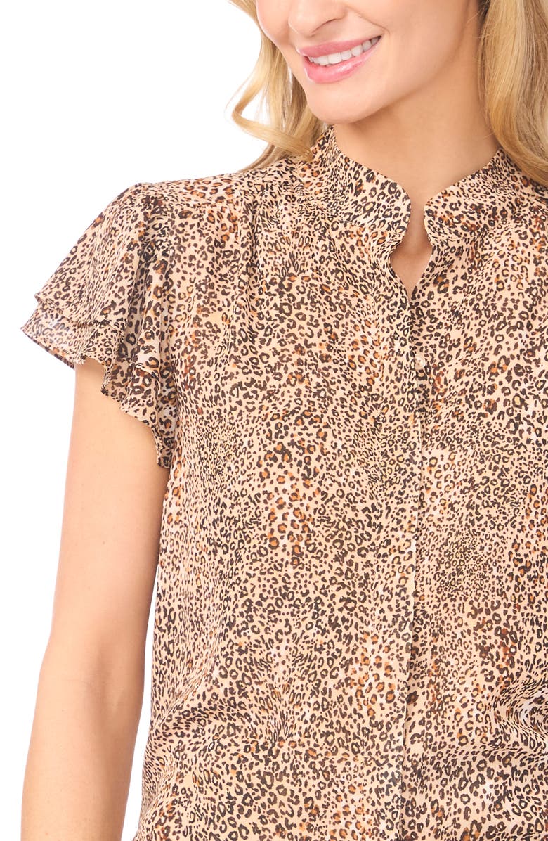 CeCe Leopard Print Chiffon Button-Up Shirt, Alternate, color, Dune
