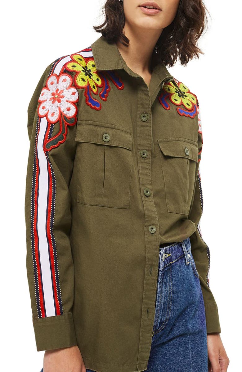 Topshop Embroidered Flower Power Shirt, Main, color,