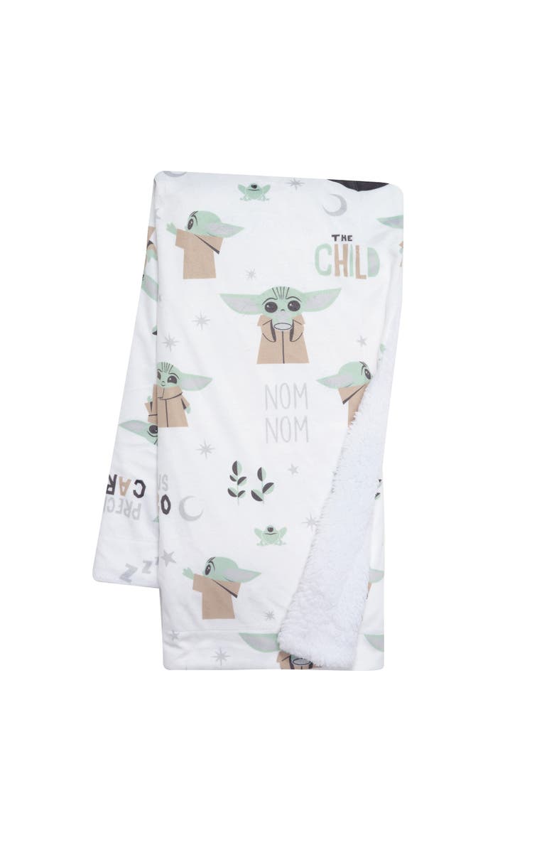 Lambs & Ivy Star Wars The Child/Baby Yoda/Grogu Minky/Fleece Baby Blanket, Main, color, White