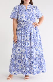 SUGARLIPS Arbor Belraj Floral Tile Cotton Poplin Maxi Dress