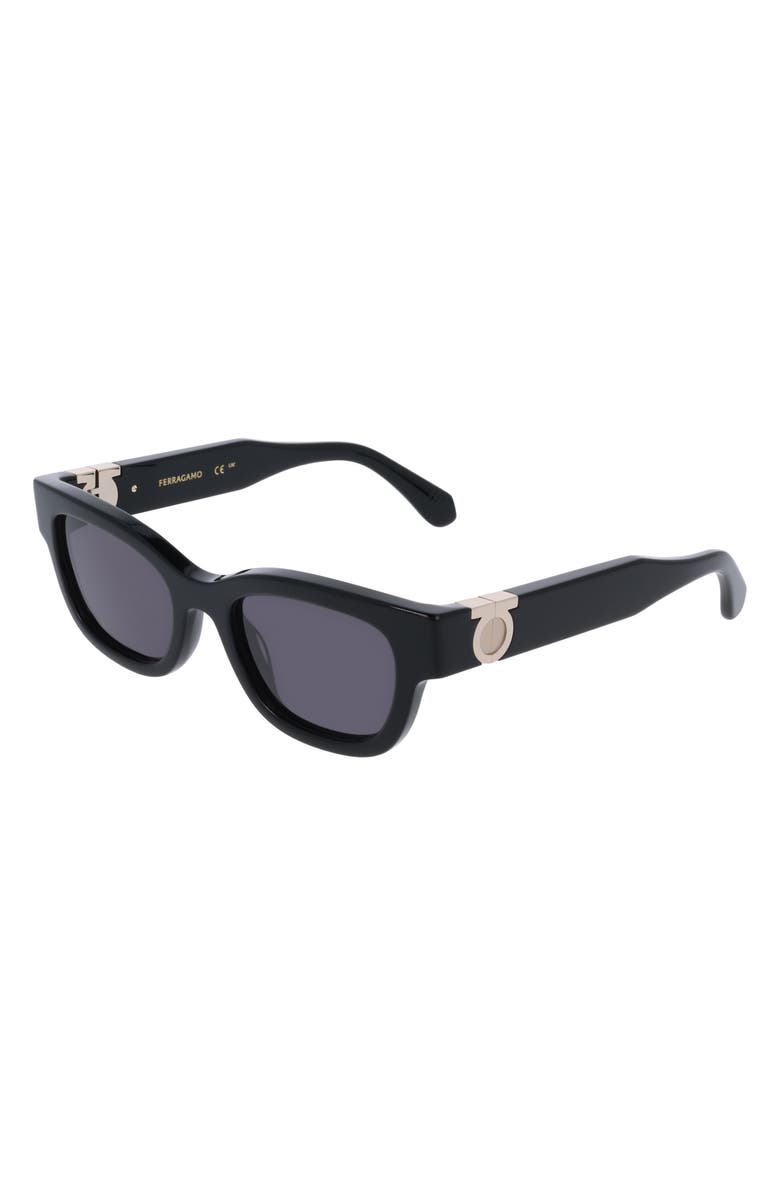 FERRAGAMO 52mm Modified Rectangular Sunglasses, Alternate, color, Black
