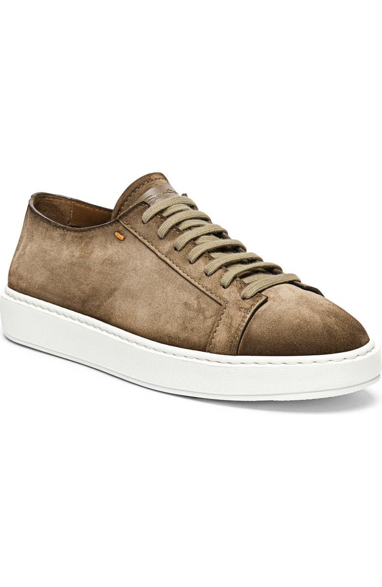 Santoni Damps Low Top Suede Sneaker, Main, color, Brown