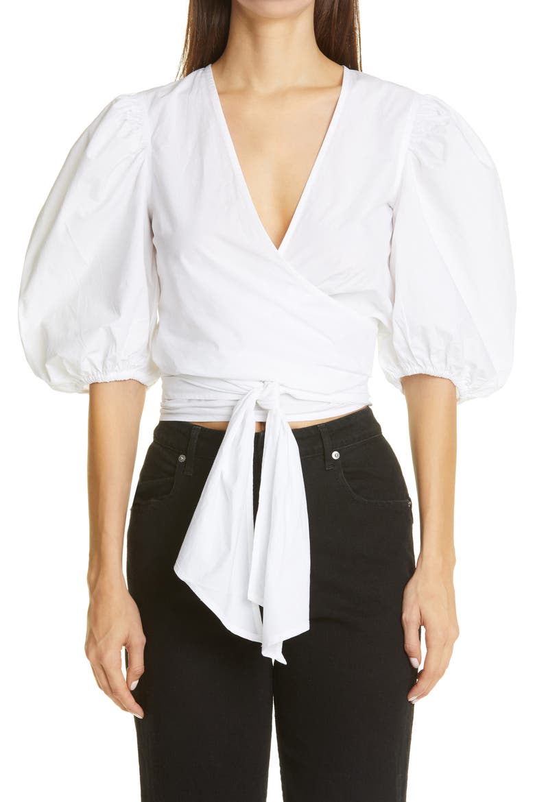 Organic Cotton Poplin Wrap Top, Main, color, BRIGHT WHITE