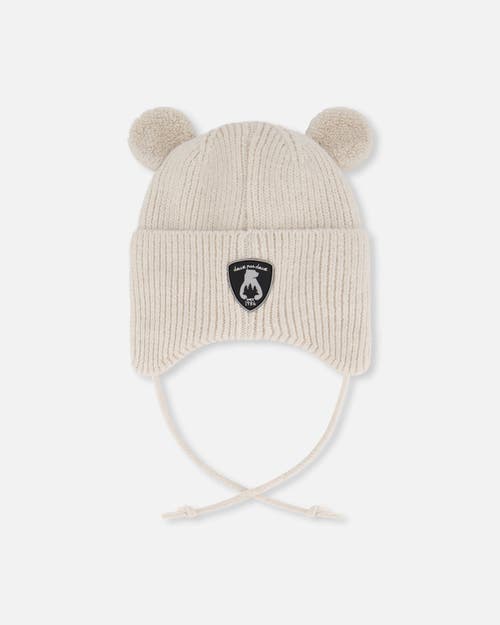 Deux Par Deux Gender Inclusive Lined Winter Knit Hat With Ear Flaps In Neutral