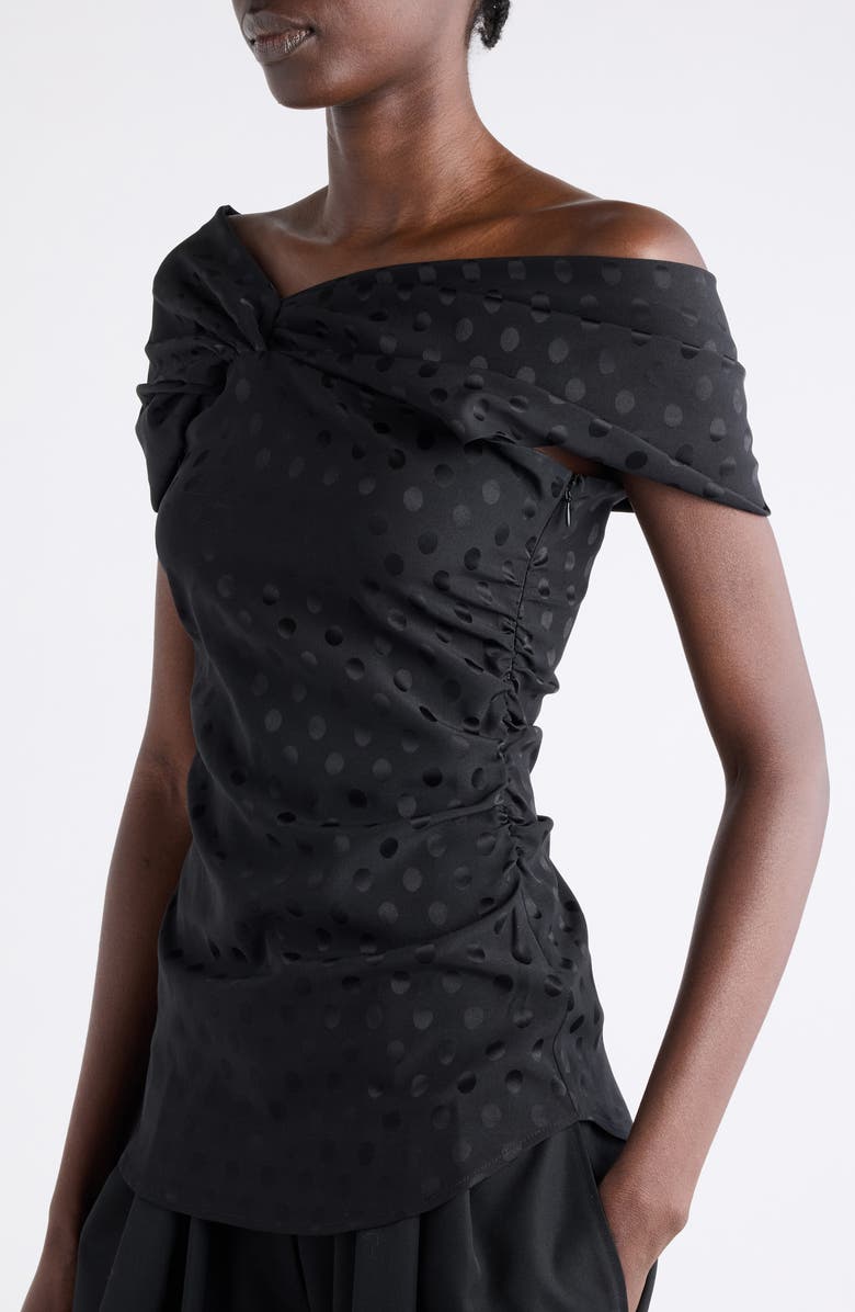 Isabel Marant Esen Polka Dot Jacquard Draped Stretch Silk Top, Alternate, color, Black