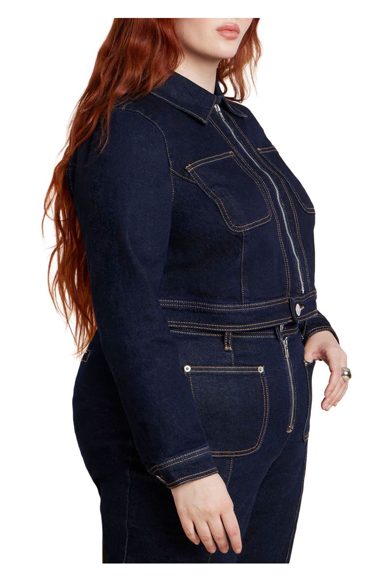 ELOQUII Zip Front Denim Jacket, Main, color, True Dark Rinse