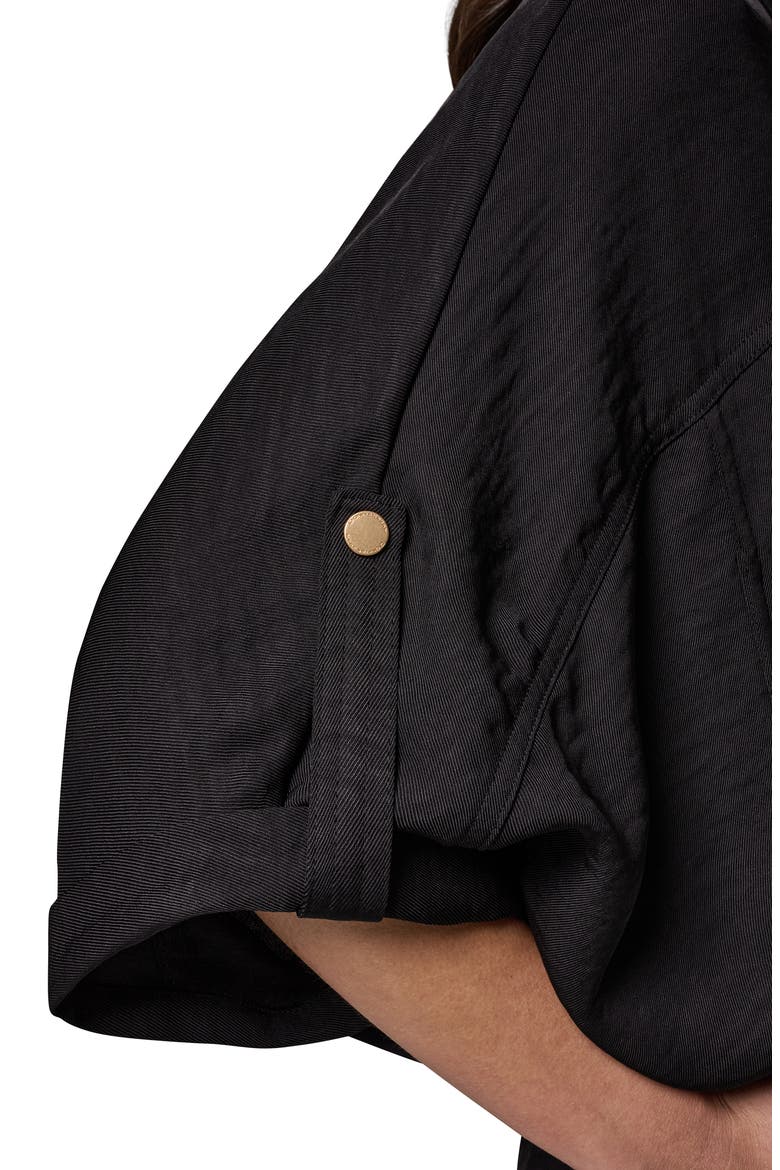 Dolman Roll Tab Front Button Top, Alternate, color, BLACK
