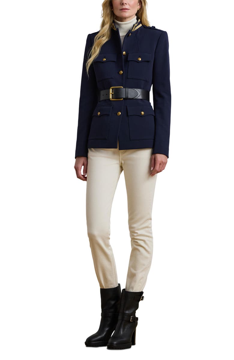 Lauren Ralph Lauren Metallic Trim Twill Military Jacket, Alternate, color, Lauren Navy