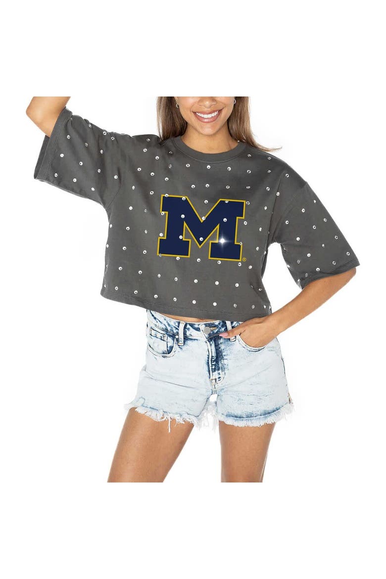 Women's Gameday Couture Gray Michigan Wolverines Go Time Rhinestone Crop T-Shirt, Alternate, color, Gray