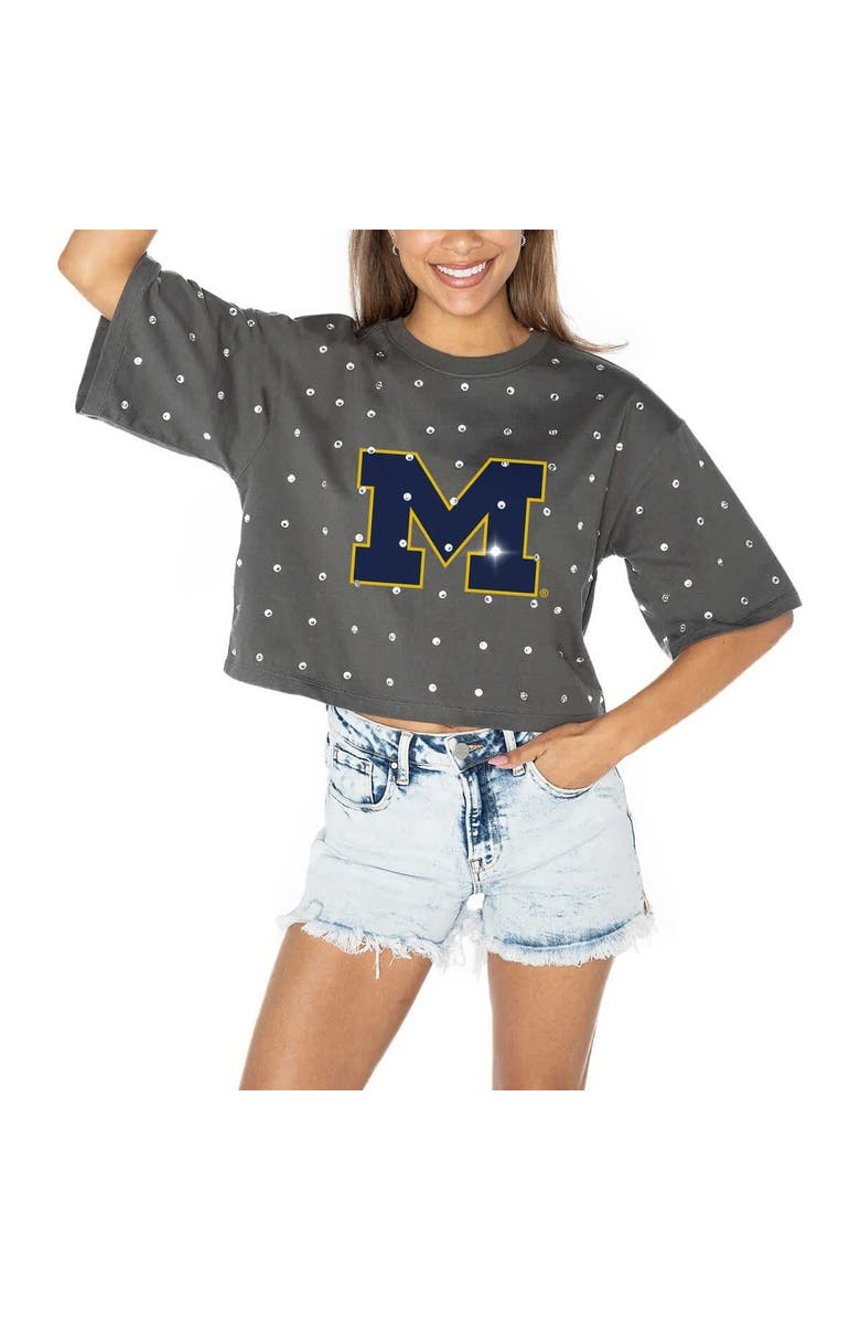 GAMEDAY COUTURE Women's Gameday Couture Gray Michigan Wolverines Go Time Rhinestone Crop T-Shirt, Main, color, Gray