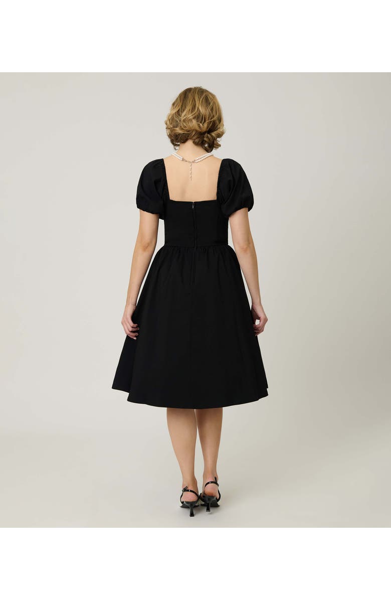 Unique Vintage Sweetheart Puff Sleeve Swing Dress, Alternate, color, Solid Black