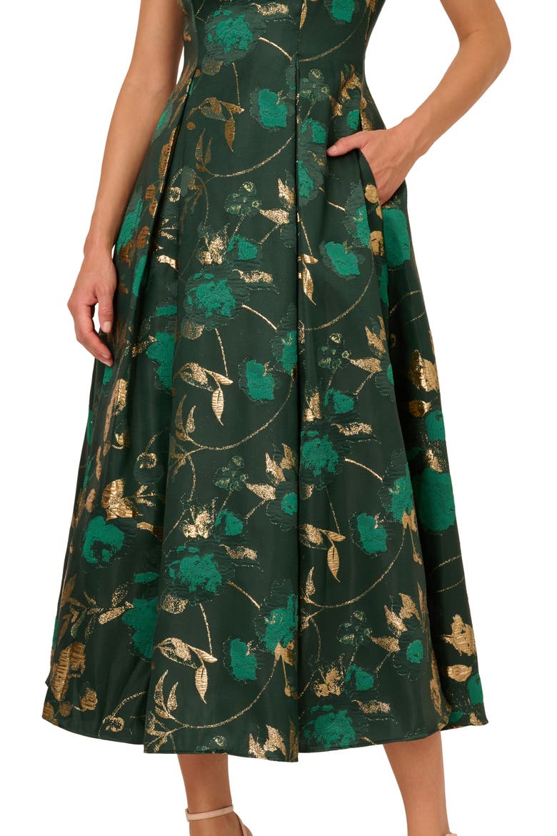 Off the Shoulder Fit & Flare Cocktail Dress, Alternate, color, HUNTER/ GOLD