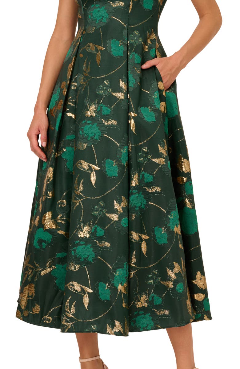 Adrianna Papell Off the Shoulder Fit & Flare Cocktail Dress, Alternate, color, Hunter/ Gold