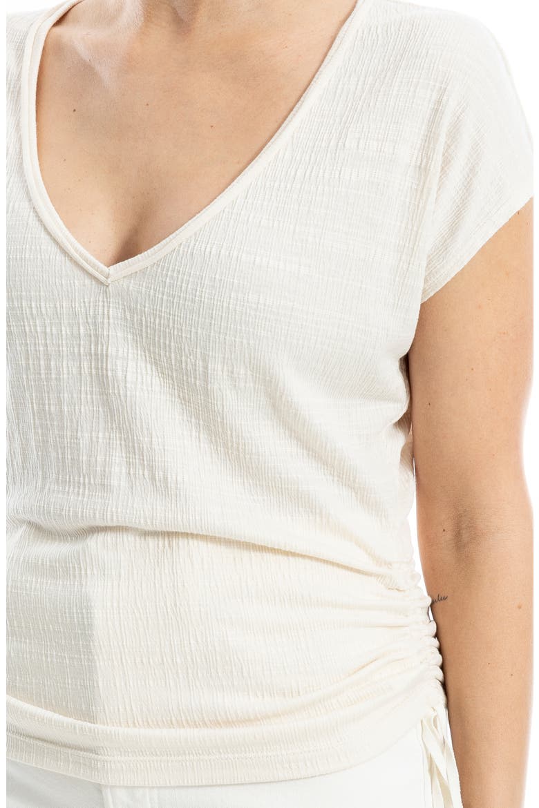 Cap Sleeve Ruched Crinkled Knit Top, Alternate, color, WHITE