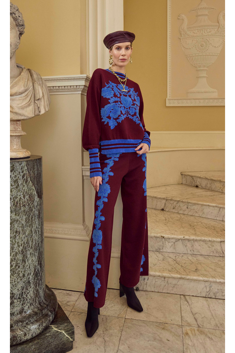 Floral Knit Trousers, Alternate, color, Dark Amethyst