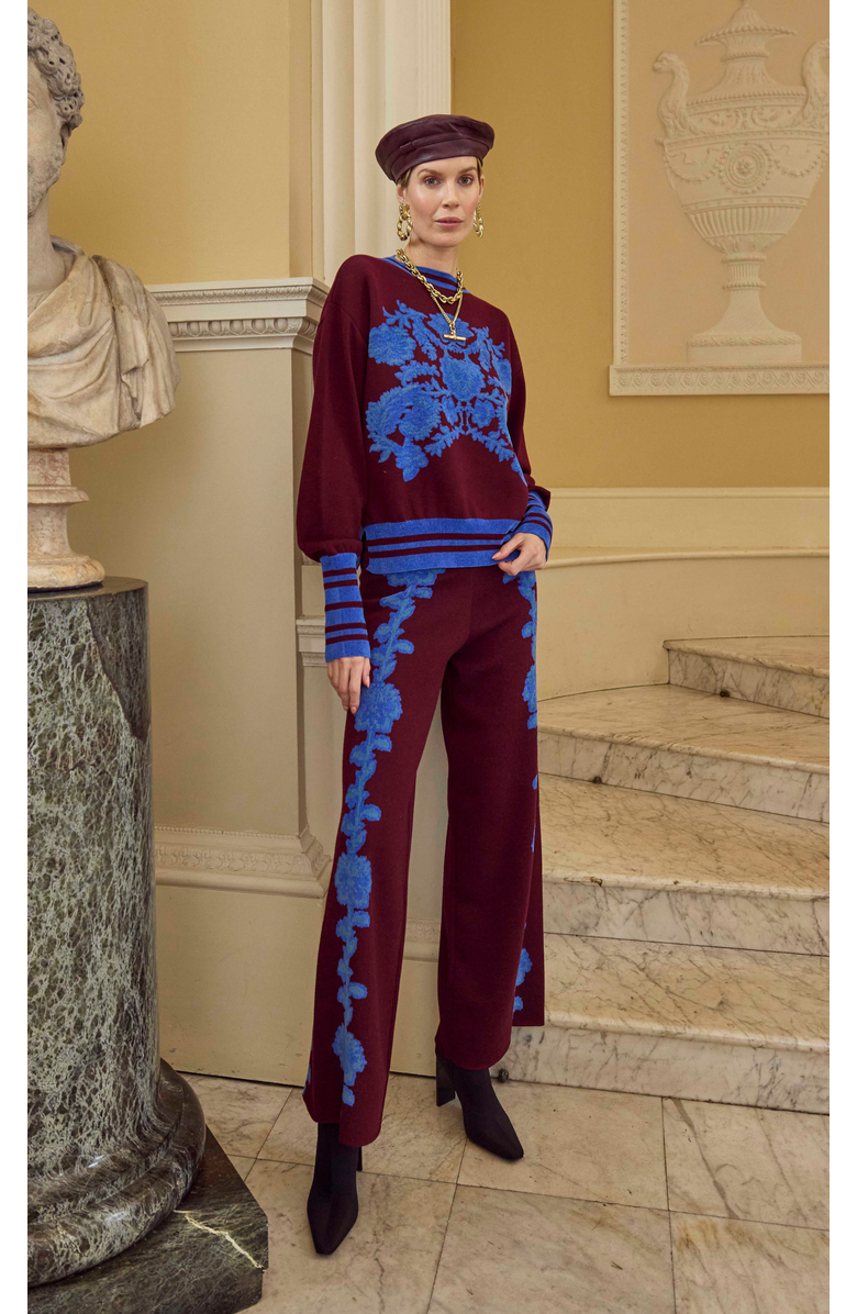 Temperley London Floral Knit Trousers, Alternate, color, Dark Amethyst