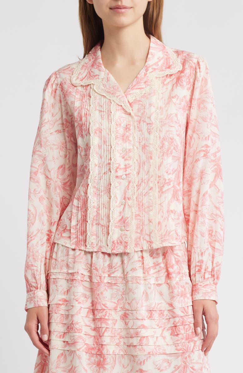 LOVE THE LABEL Lucie Floral Lace Trim Cotton Blend Button-Up Shirt, Alternate, color,