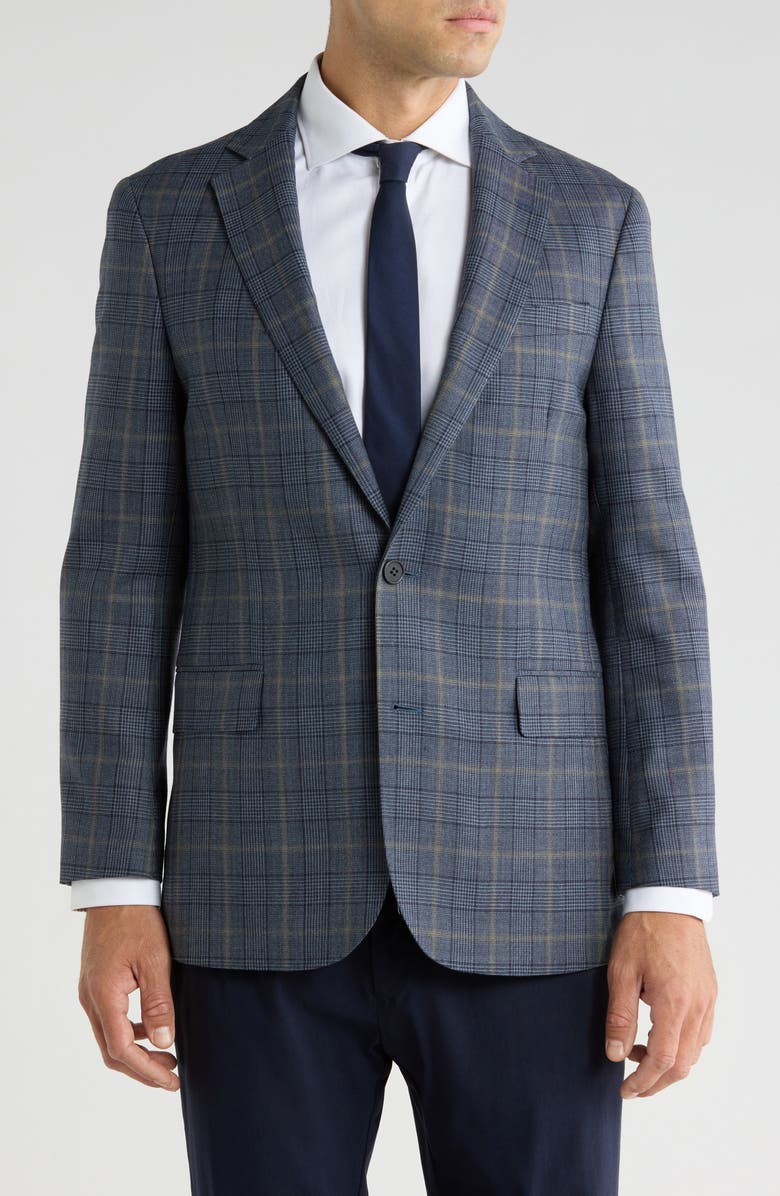 Brooks Brothers Plaid Wool Sport Coat, Main, color, Navy Overcheck