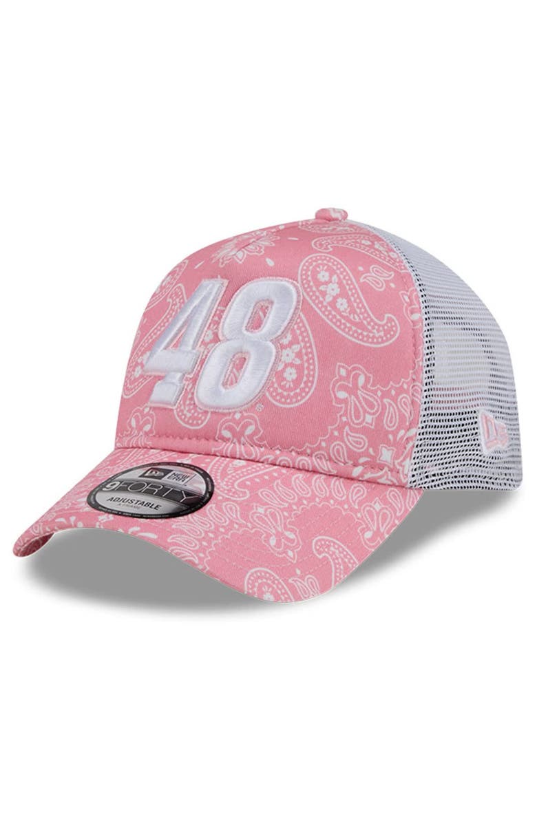 New Era Men's New Era  Pink Alex Bowman 9FORTY A-Frame Trucker Paisley Adjustable Hat, Main, color, 