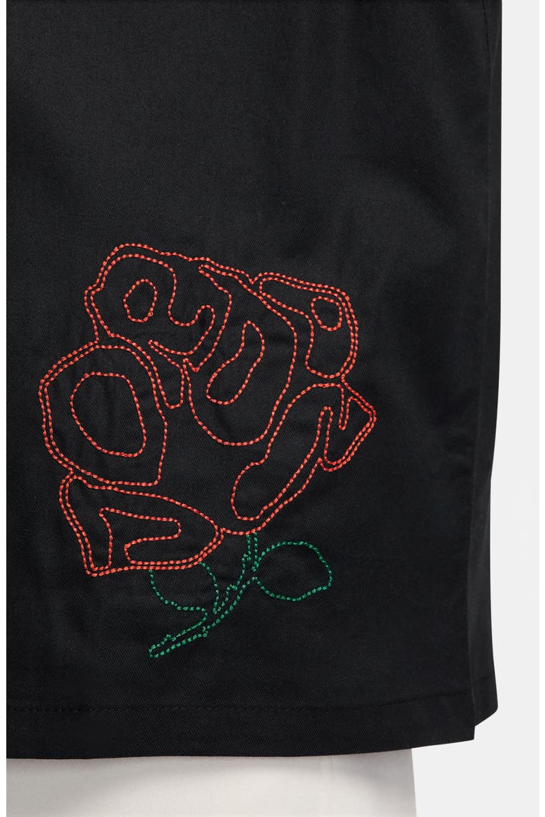 Rose Embroidered Cotton Camp Shirt, Alternate, color, BLACK