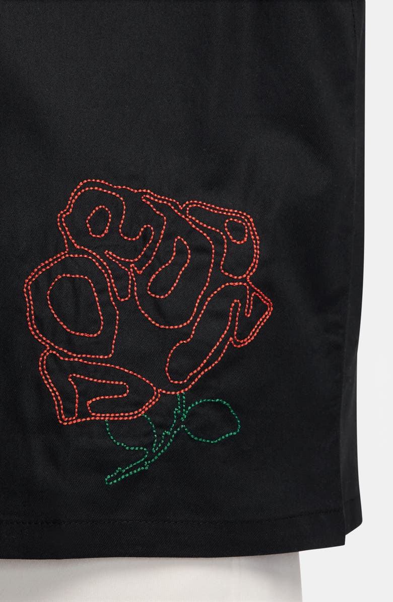 Jordan Rose Embroidered Cotton Camp Shirt, Alternate, color, Black