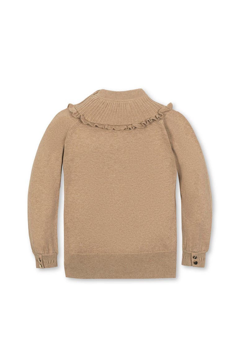 Kids' Organic Long Sleeve Mock Neck Sweater with Ruffle, Alternate, color, Camel Heather
