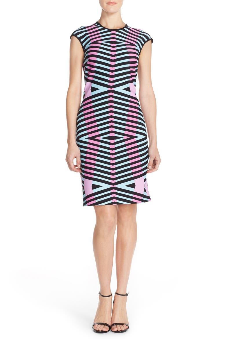 'Pique' Knit Sheath Dress, Alternate, color, BLACK/ PINK