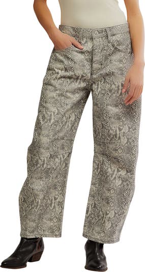 Leopard Print Barrel Leg Jeans
