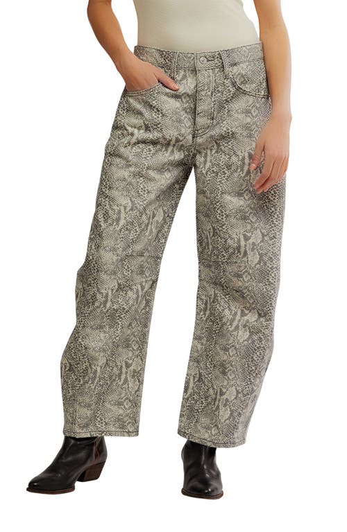 Free People We The Free Good Luck Leopard Barrel Leg Jeans In Snake Combo In Gray
