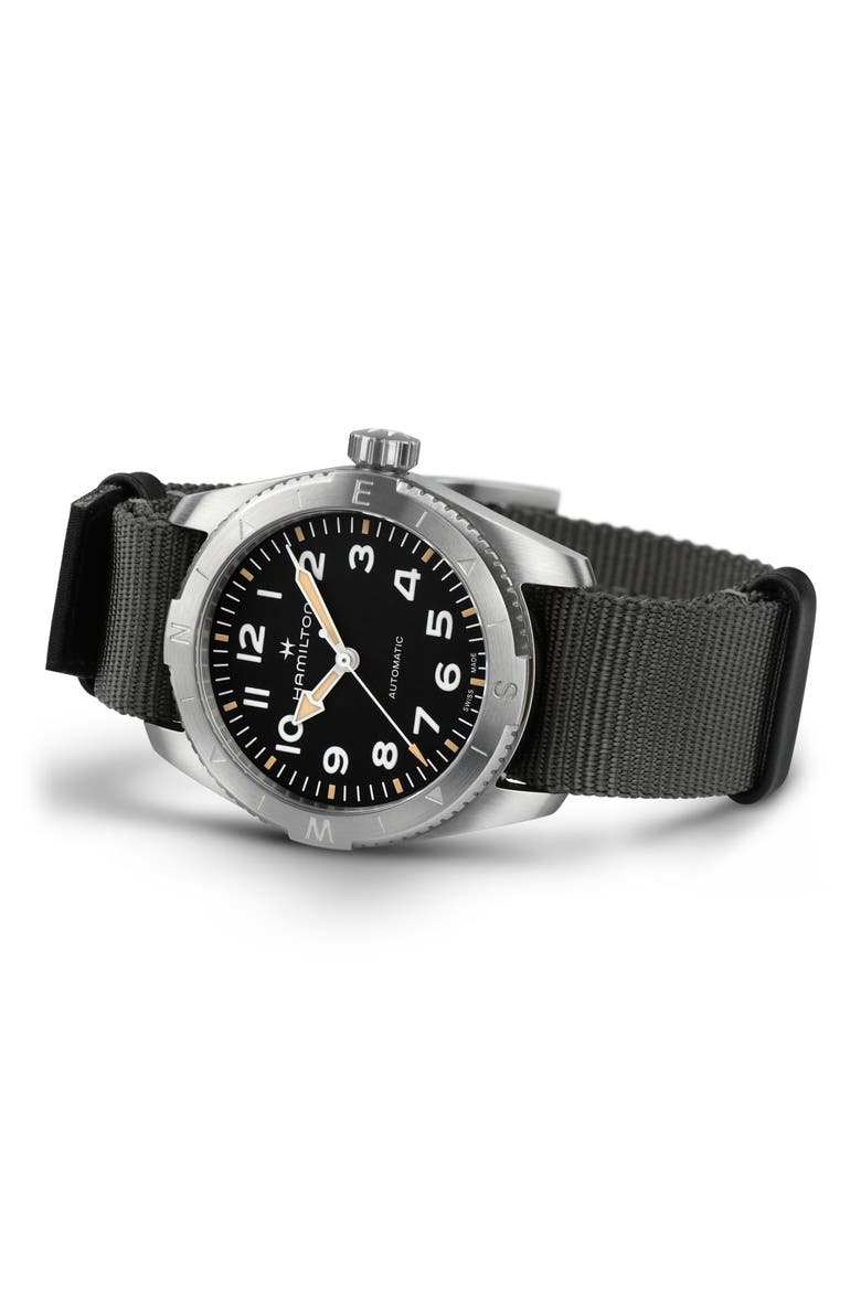 Khaki Field Expedition Automatic NATO Strap Watch, 37mm, Alternate, color, BLACK