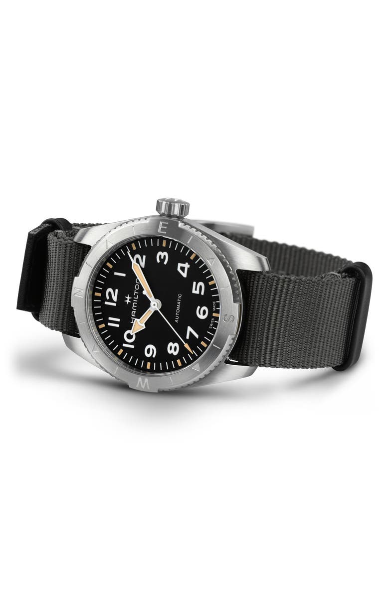 Hamilton Khaki Field Expedition Automatic NATO Strap Watch, 37mm, Alternate, color, Black