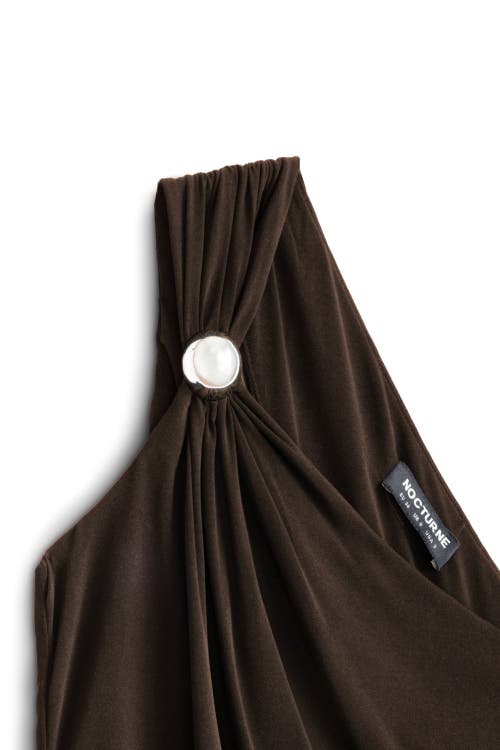 Shop Nocturne One Shoulder Maxi Dress In Dark Brown