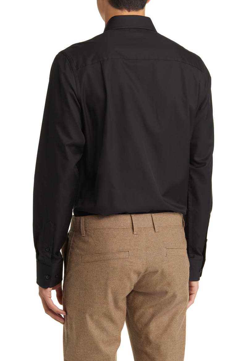 Trim Fit Cotton Dress Shirt, Alternate, color, BLACK
