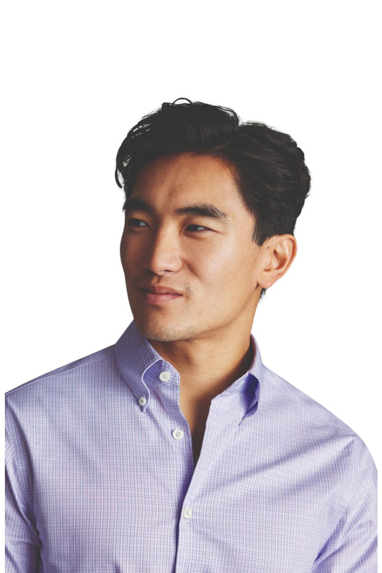 Non-Iron Pinpoint Oxford Check Shirt, Alternate, color, Lilac Purple