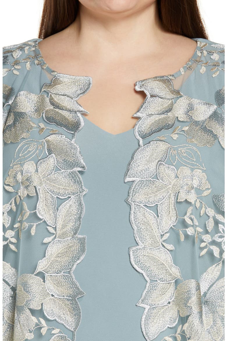 Embroidered Lace Mock Jacket Cocktail Dress, Alternate, color, ICE SAGE