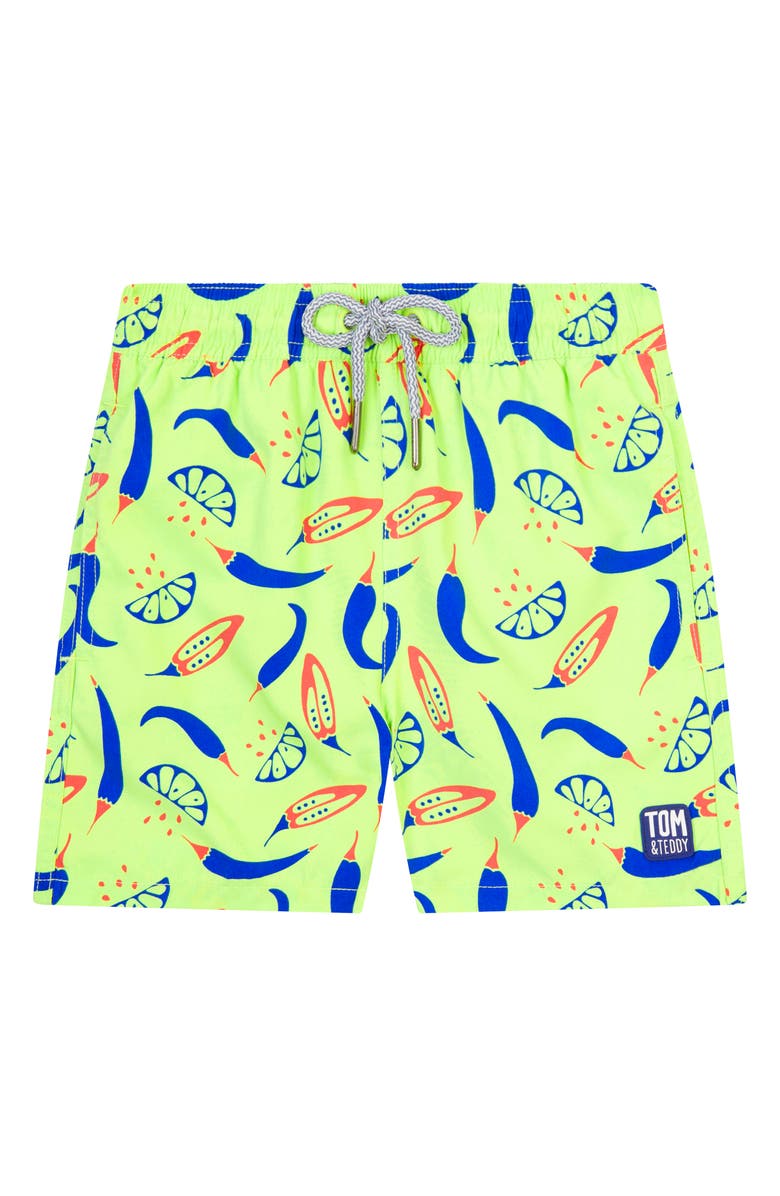 Tom & Teddy Kids' Chill Swim Trunks, Main, color, Lime/ Blue